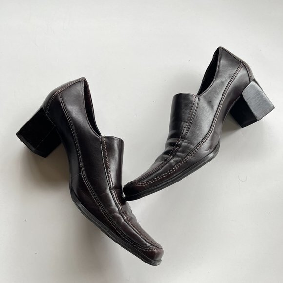 FRANCO SARTO SQUARE TOE CHUNKY HEEL BROWN LEATHER‎ WOMENS SIZE 6.5M PUMPS… - Picture 7 of 8